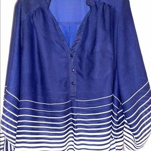 Denim 24/7 Navy Blue and White Striped Blouse